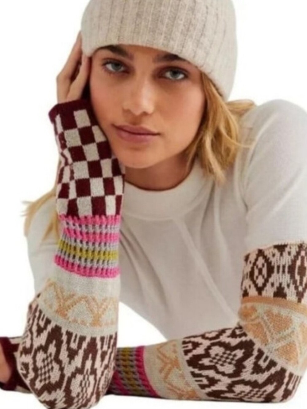 Free People Gorgeous Cuff Ivory Combo Top Size Medium Women